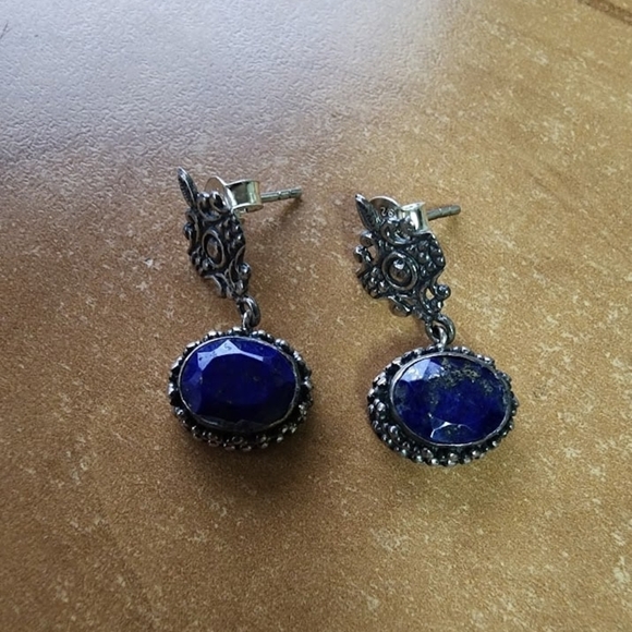 Sold - Lapis Lazuni Stone Blue Vintage-Inspired Dangle Earrings - Picture 1 of 1